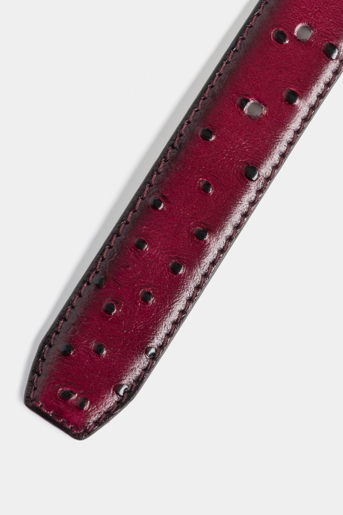 Burgundy Ostrich-Embossed Leather Belt with Gold-Tone Buckle - 3 cm