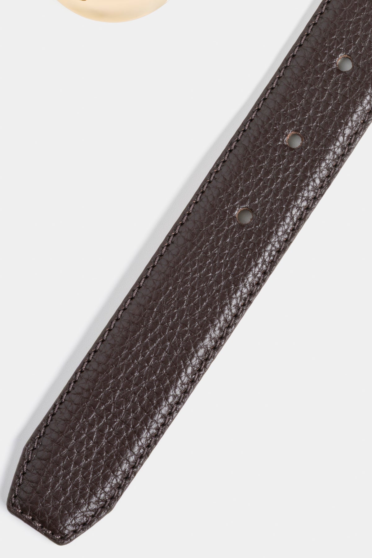 Dark Brown Grained Leather Belt with Gold - Tone Buckle – 3 cm