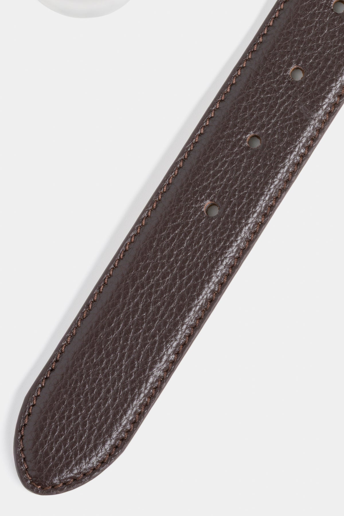 Dark Brown Grained Leather Belt with Silver - Tone Buckle – 3.5 cm