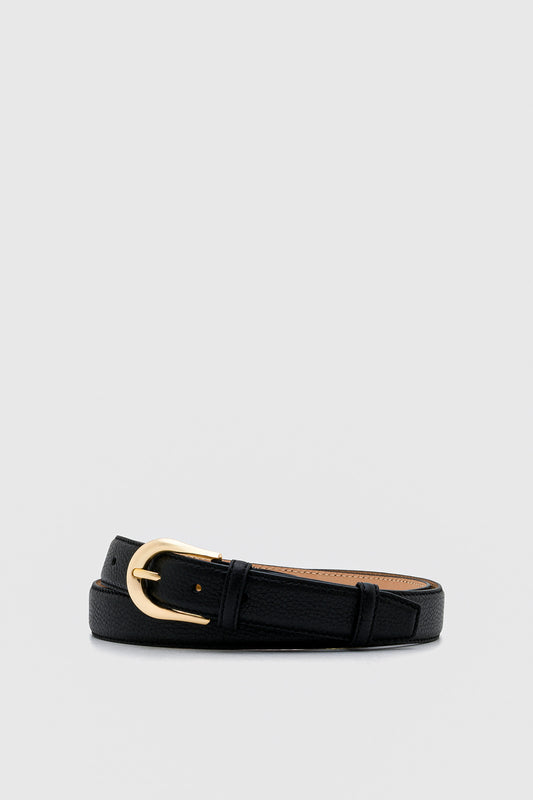 Siyah Dokulu Deri Kemer – Gold Ton Toka, 3 cm