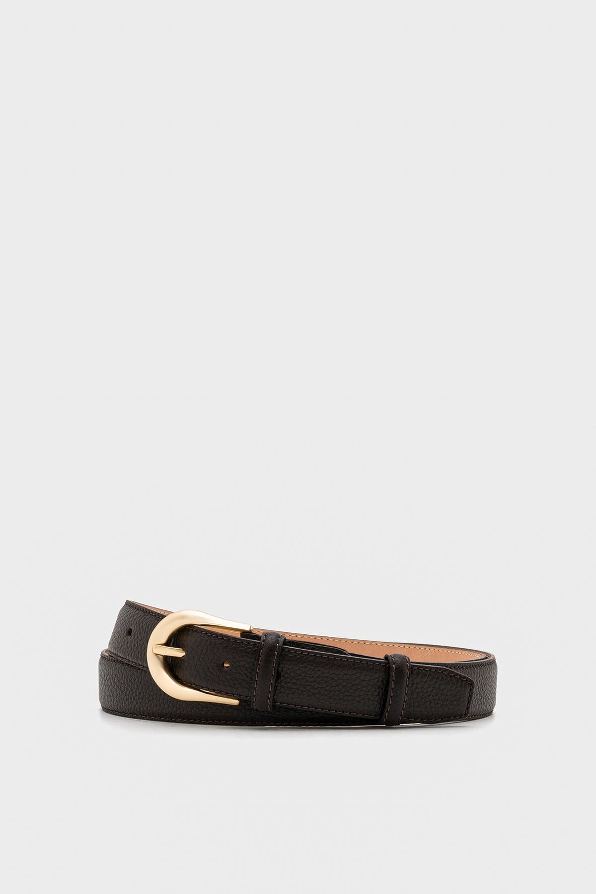 Dark Brown Textured Leather Belt – Gold Tone Buckle, 3 cm