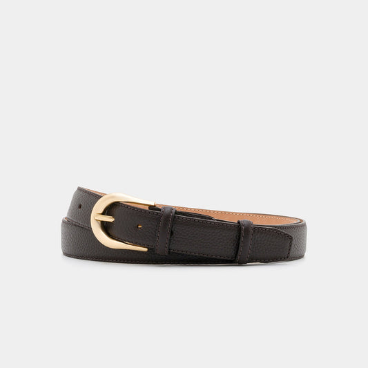 Dark Brown Grained Leather Belt with Gold - Tone Buckle – 3 cm