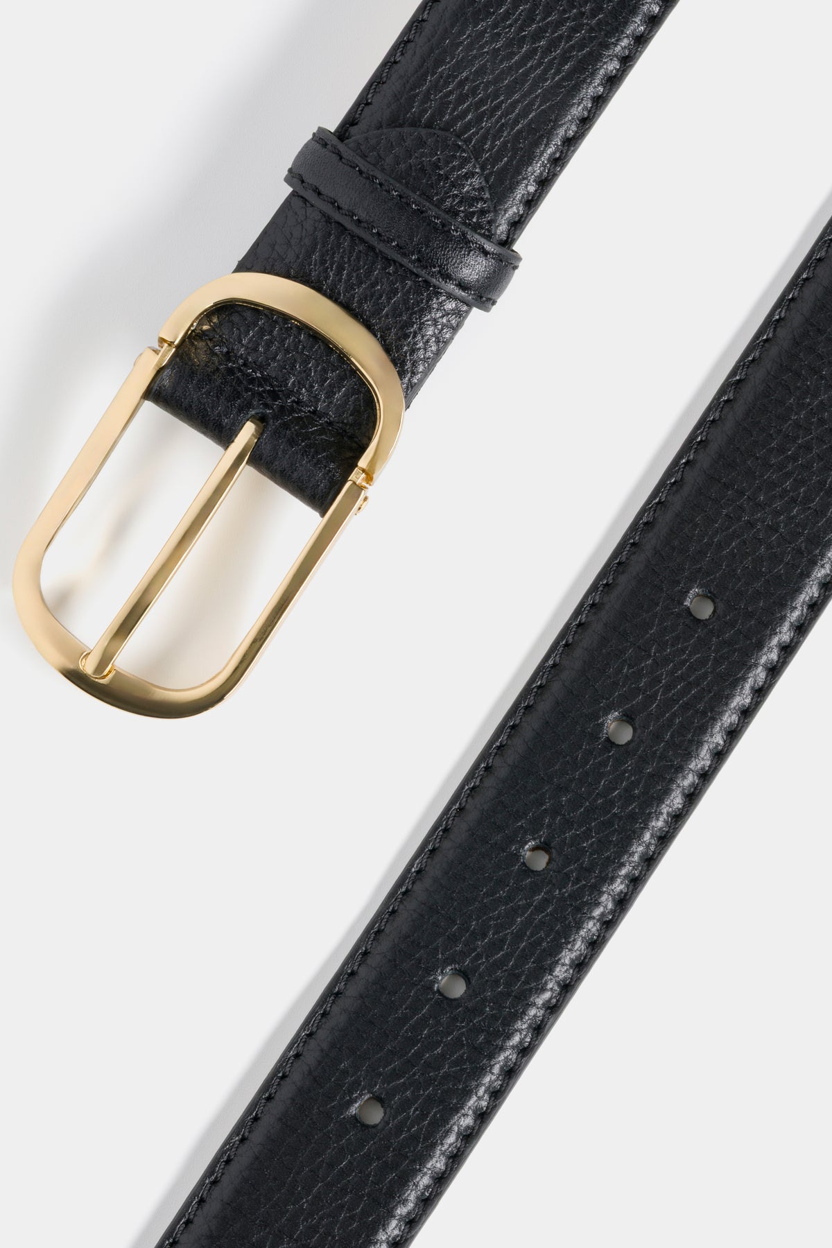 Black Calf Leather Belt with Gold-Tone Buckle - 3.5 cm