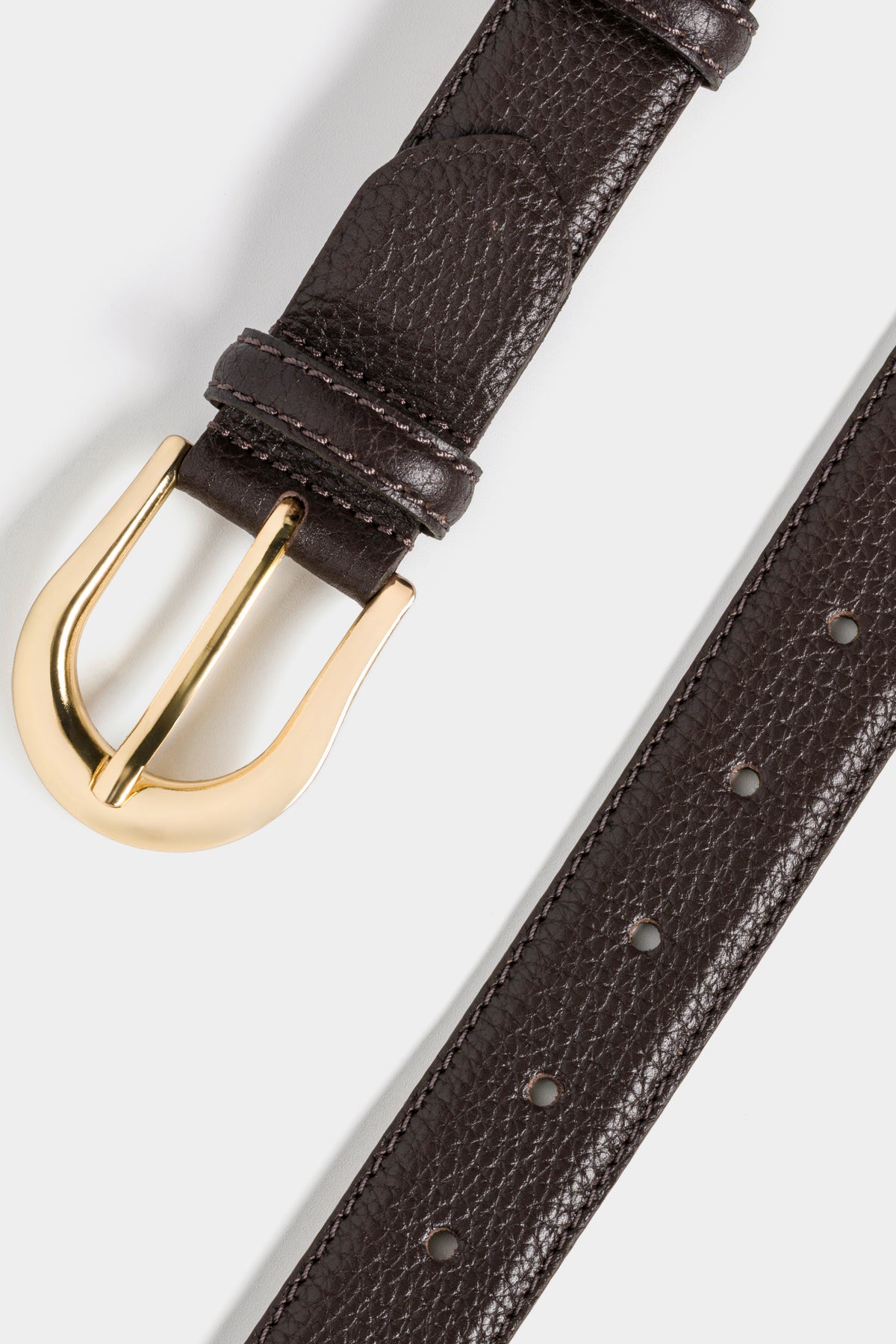 Dark Brown Textured Leather Belt – Gold Tone Buckle, 3 cm