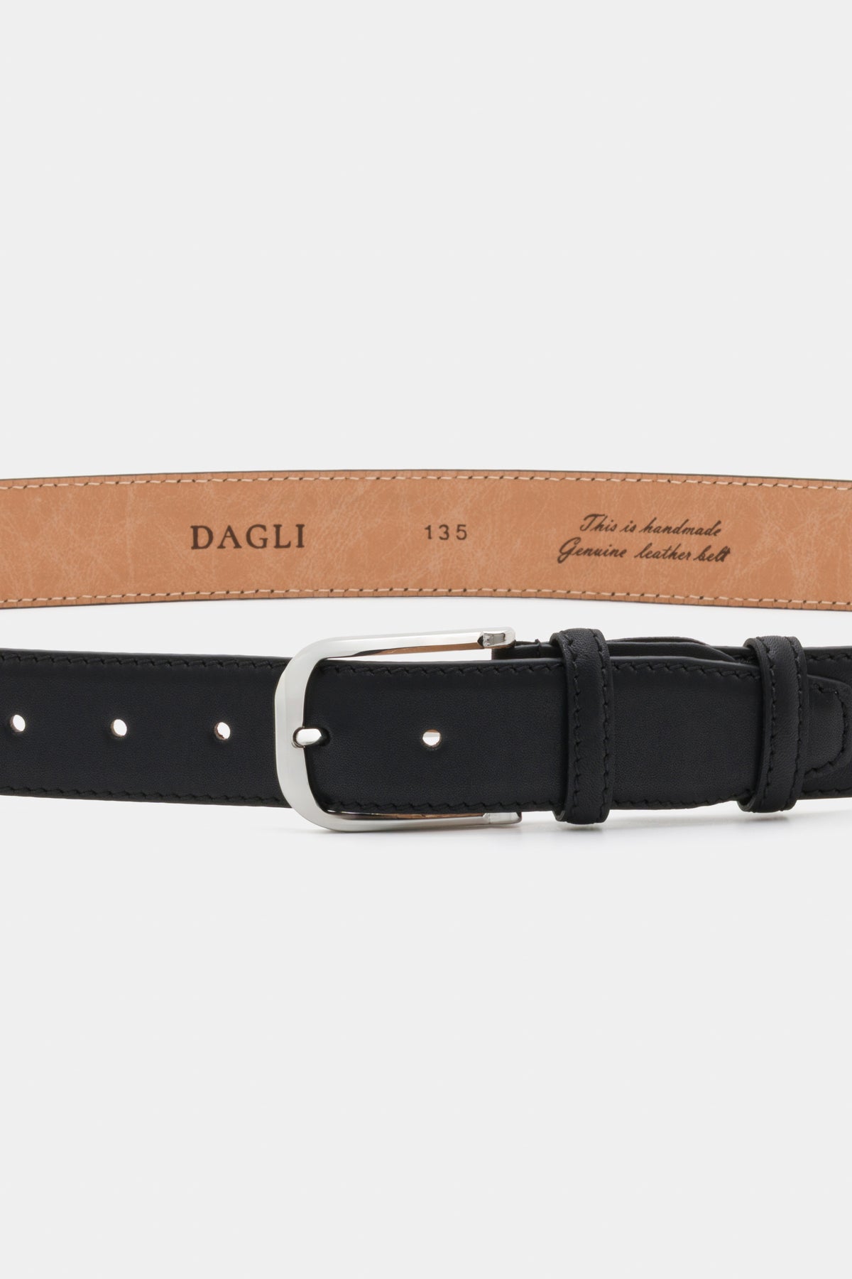 Black Smooth Leather Belt with Silver-Tone Buckle - 3.5 cm
