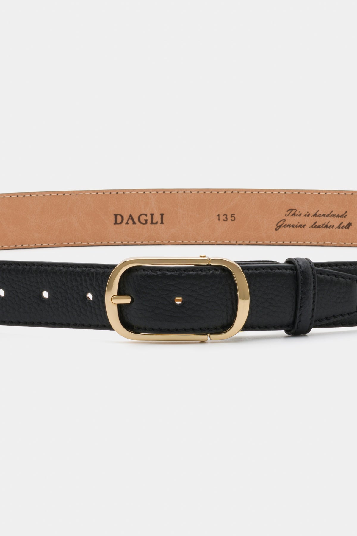 Black Calf Leather Belt with Gold-Tone Buckle - 3.5 cm