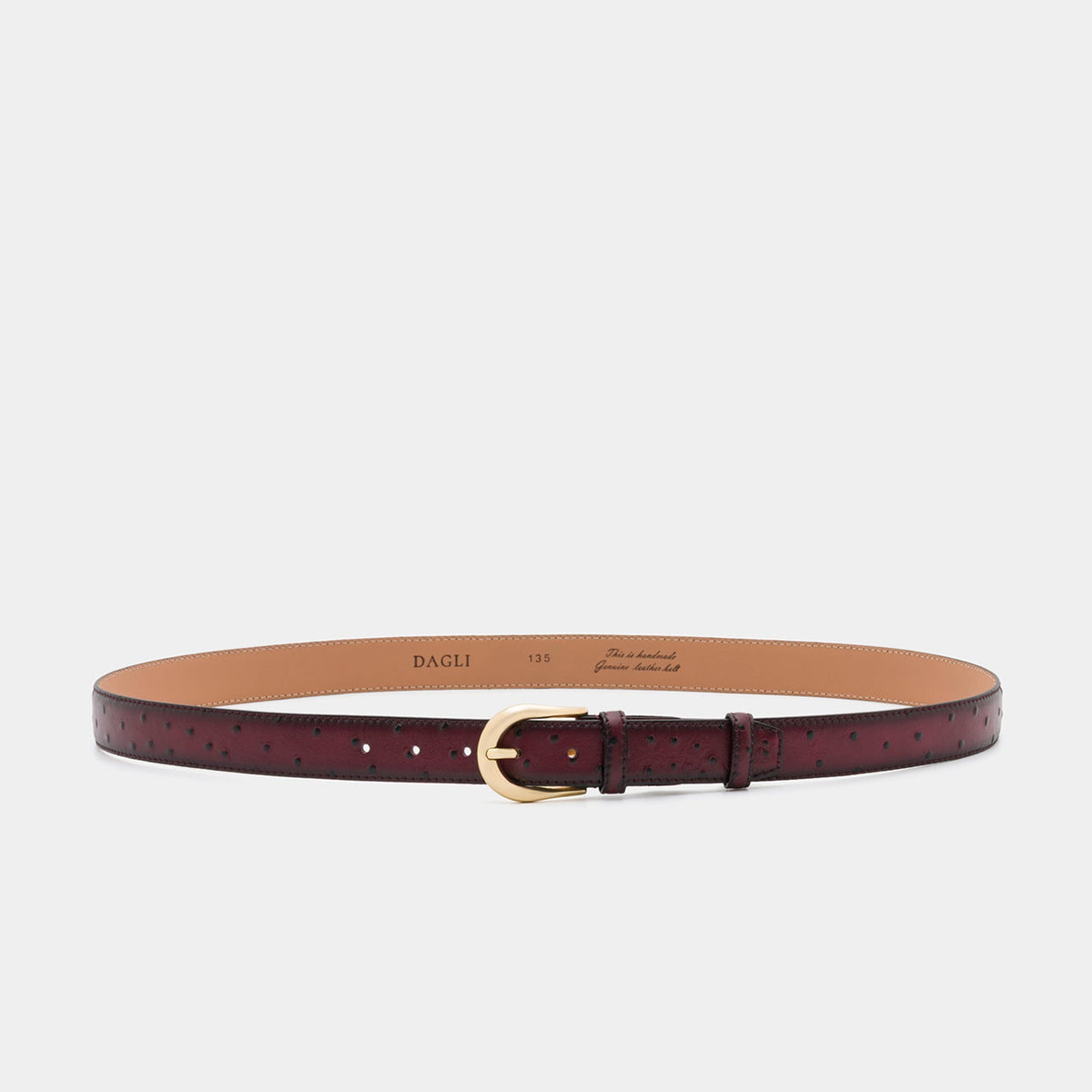 Burgundy Ostrich-Embossed Leather Belt with Gold-Tone Buckle - 3 cm