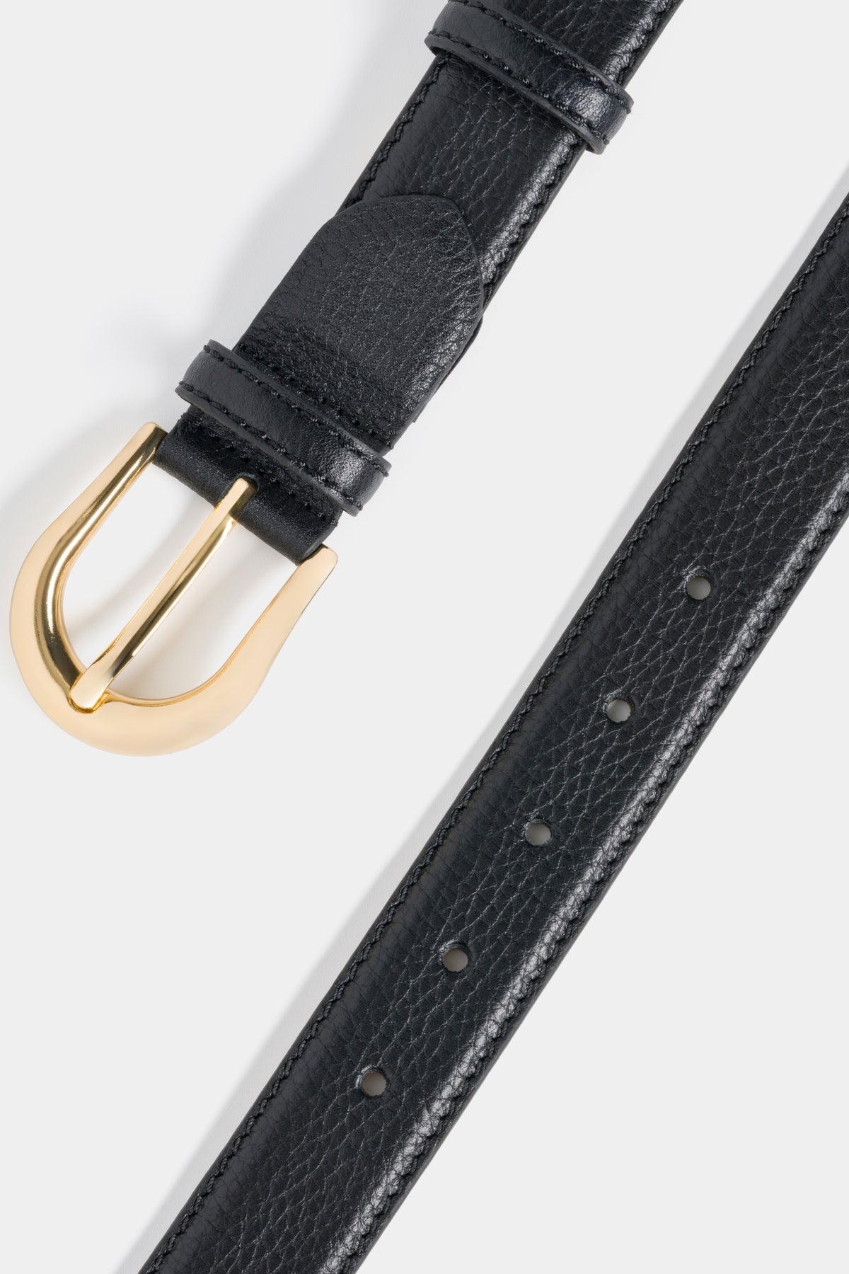 Black Grained Leather Belt with Gold - Tone Buckle – 3 cm