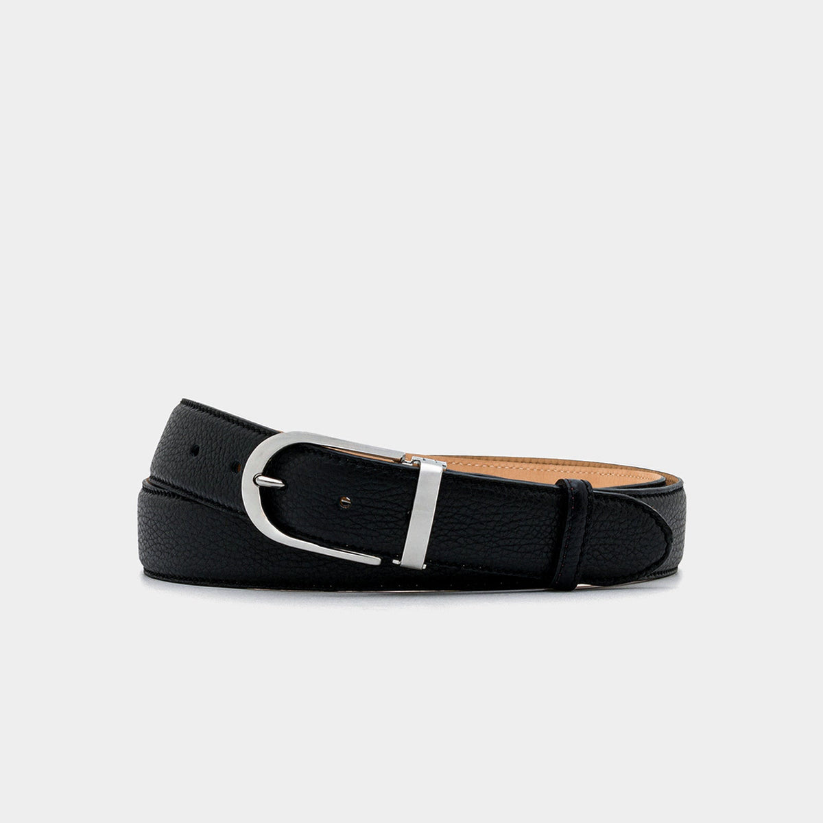 Black Textured Leather Belt – Silver Tone Buckle, 3.5 cm