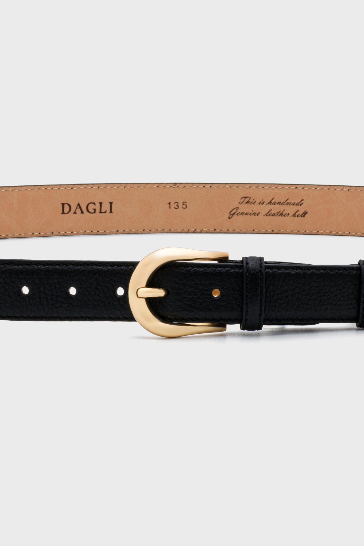 Black Textured Leather Belt – Gold Tone Buckle, 3 cm
