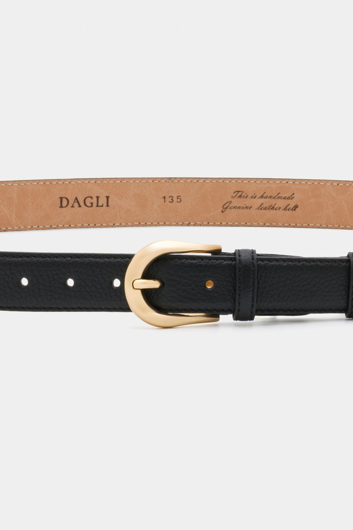 Black Grained Leather Belt with Gold - Tone Buckle – 3 cm