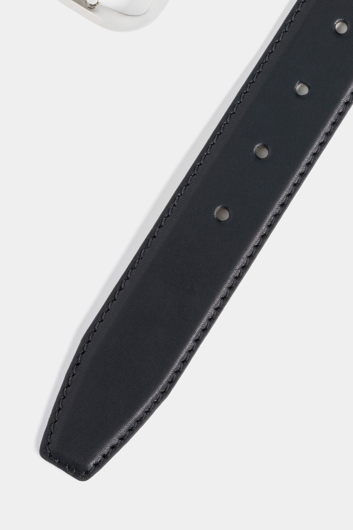 Black Smooth Leather Belt with Silver-Tone Buckle - 3.5 cm
