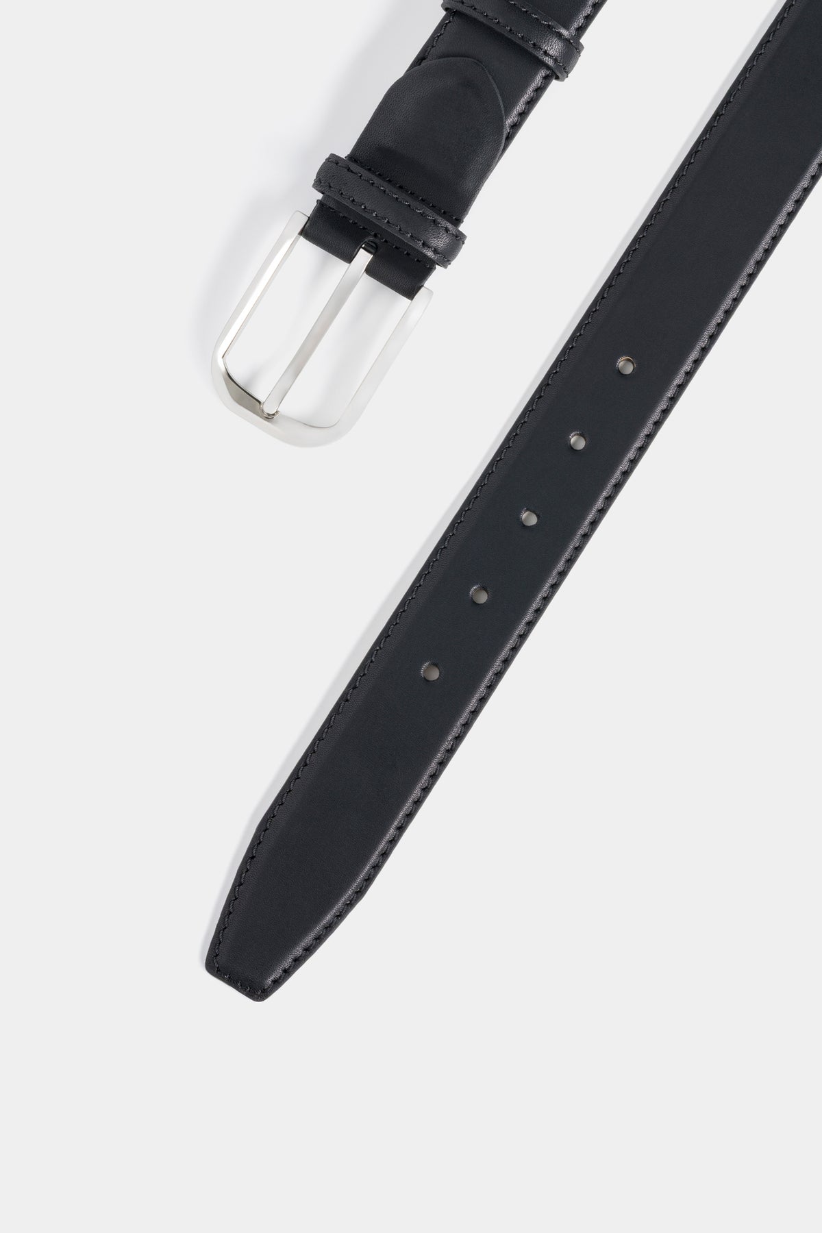 Black Smooth Leather Belt with Silver-Tone Buckle - 3.5 cm