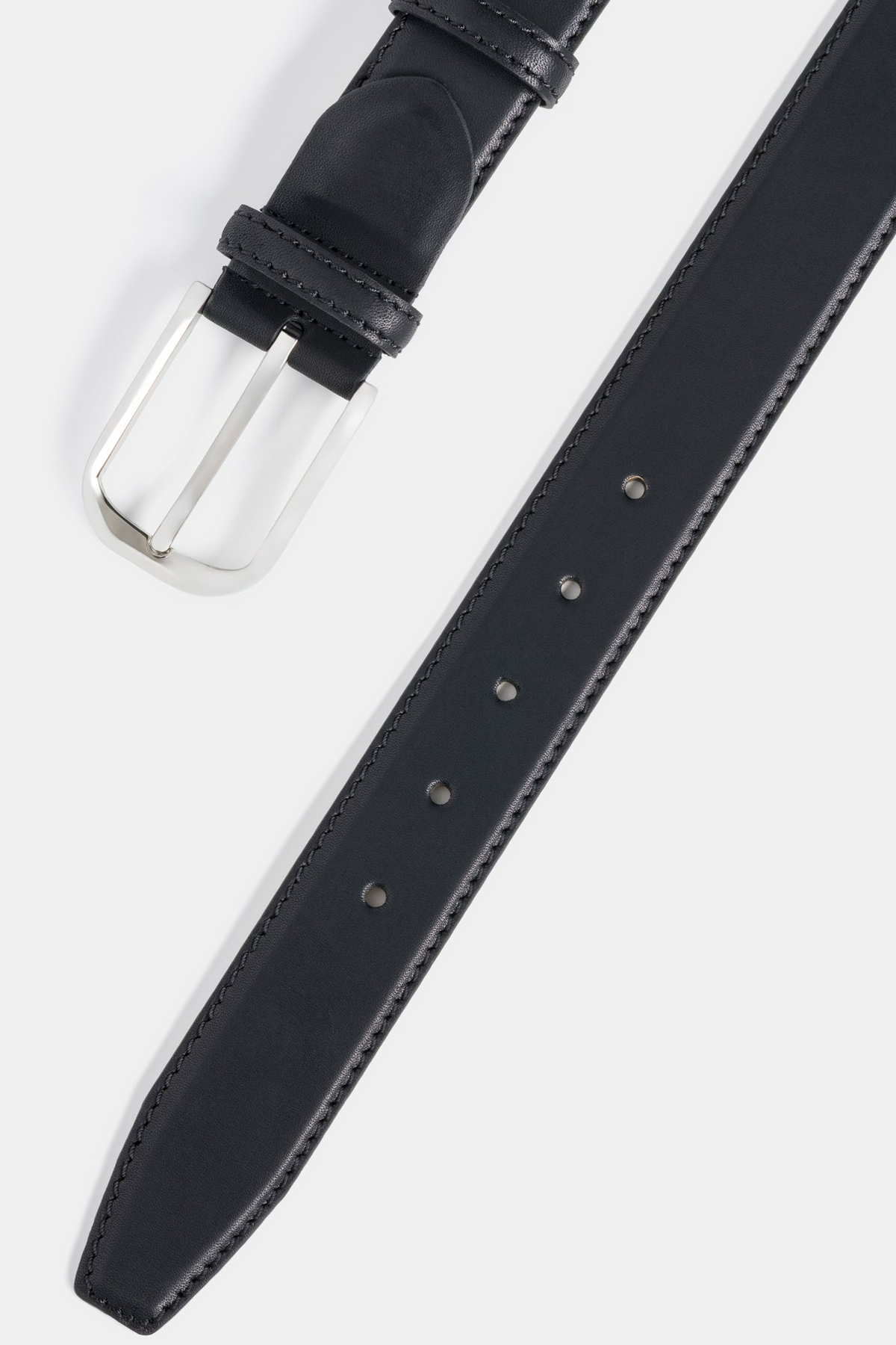 Black Smooth Leather Belt with Silver-Tone Buckle - 3.5 cm