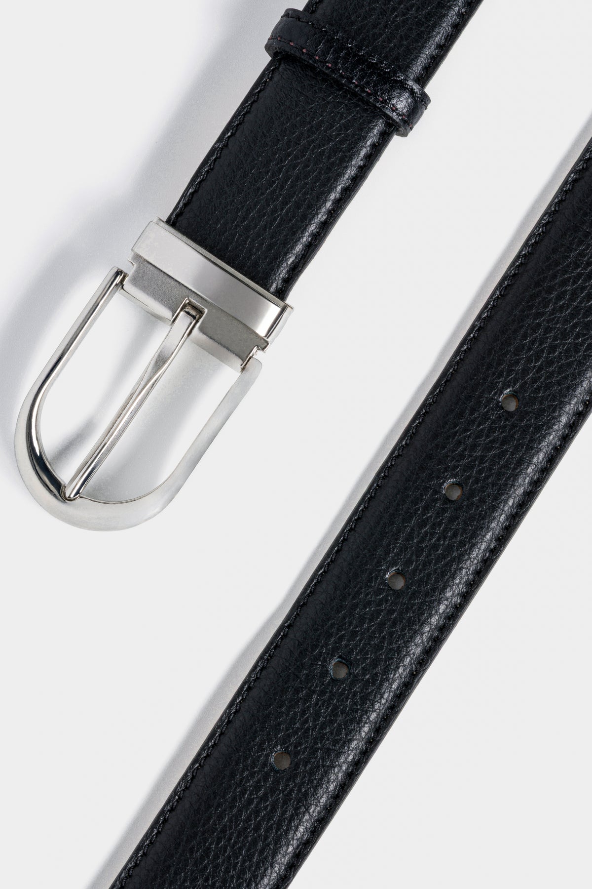 Black Textured Leather Belt – Silver Tone Buckle, 3.5 cm