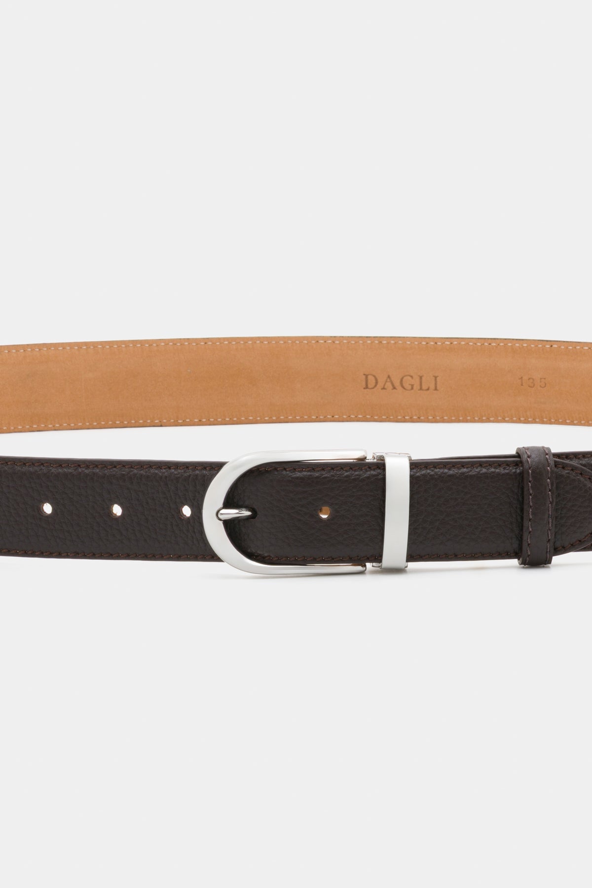 Dark Brown Grained Leather Belt with Silver - Tone Buckle – 3.5 cm