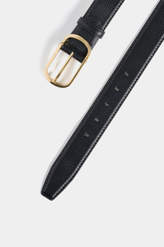 Black Calf Leather Belt with Gold-Tone Buckle - 3.5 cm
