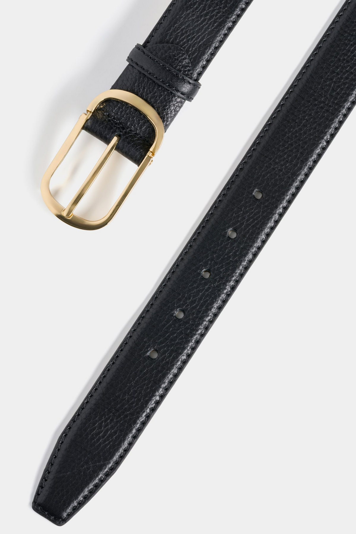 Black Calf Leather Belt with Gold-Tone Buckle - 3.5 cm