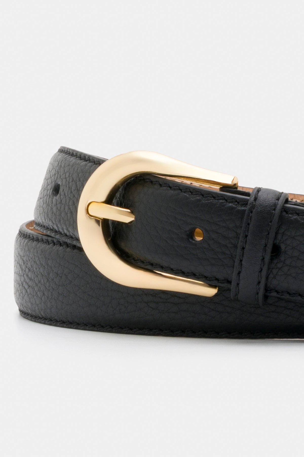 Black Grained Leather Belt with Gold - Tone Buckle – 3 cm