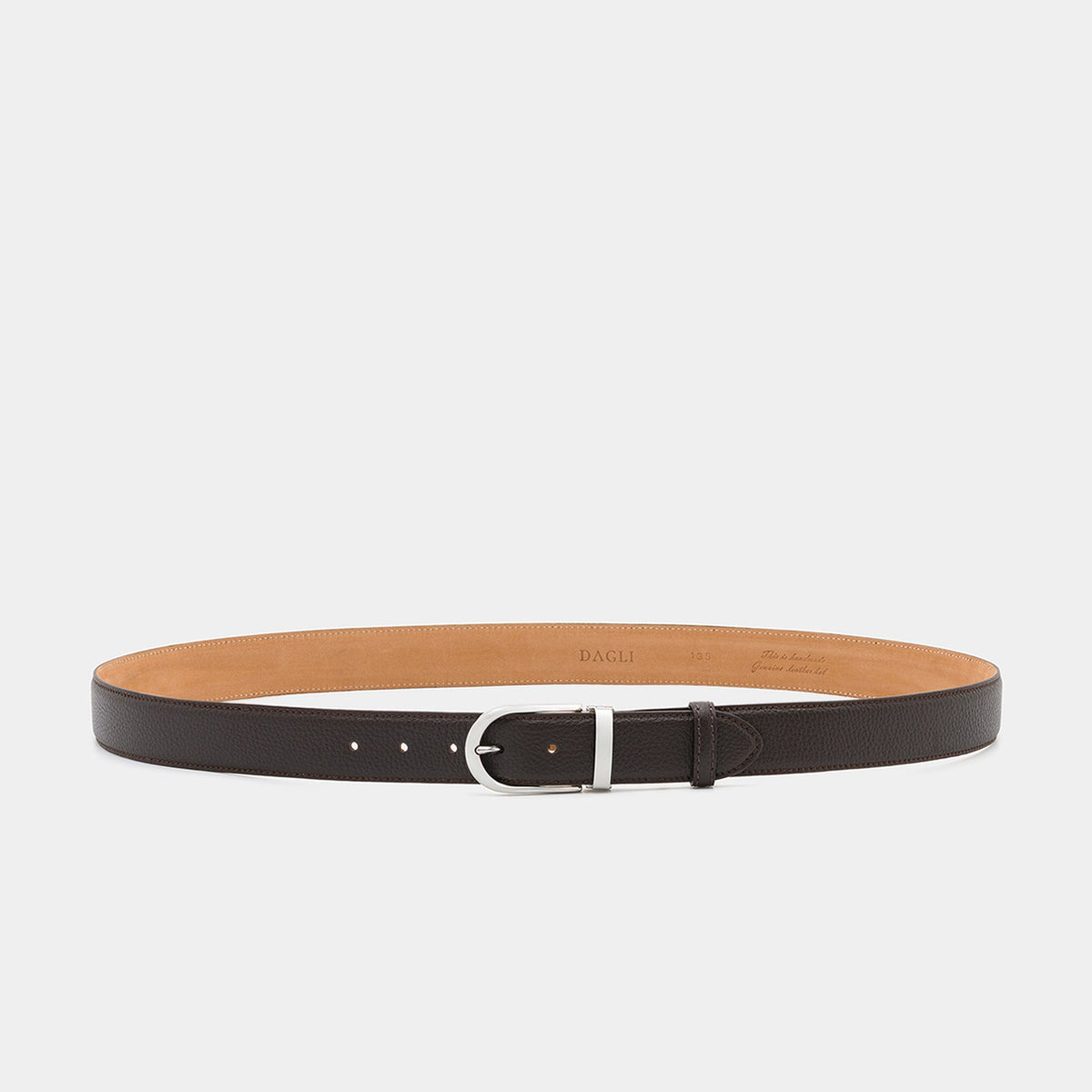 Dark Brown Grained Leather Belt with Silver - Tone Buckle – 3.5 cm