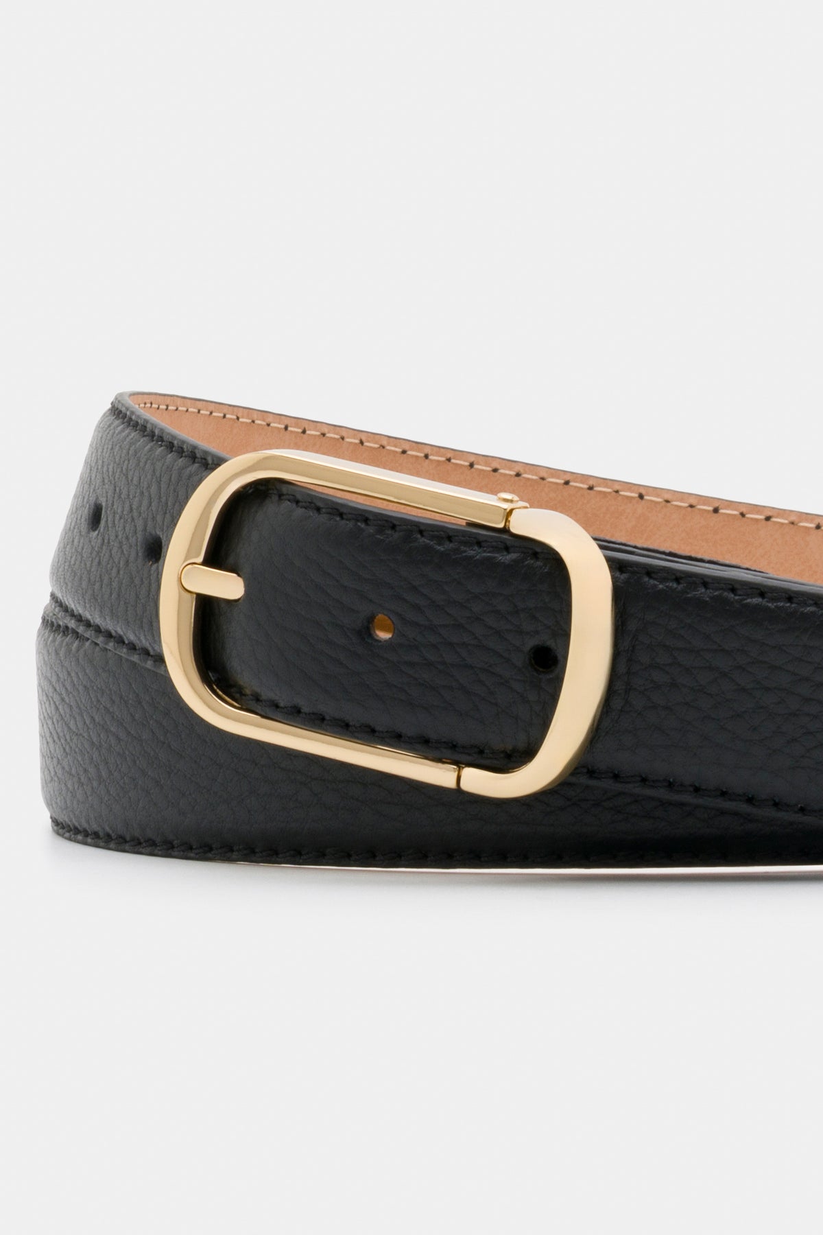 Black Calf Leather Belt with Gold-Tone Buckle - 3.5 cm