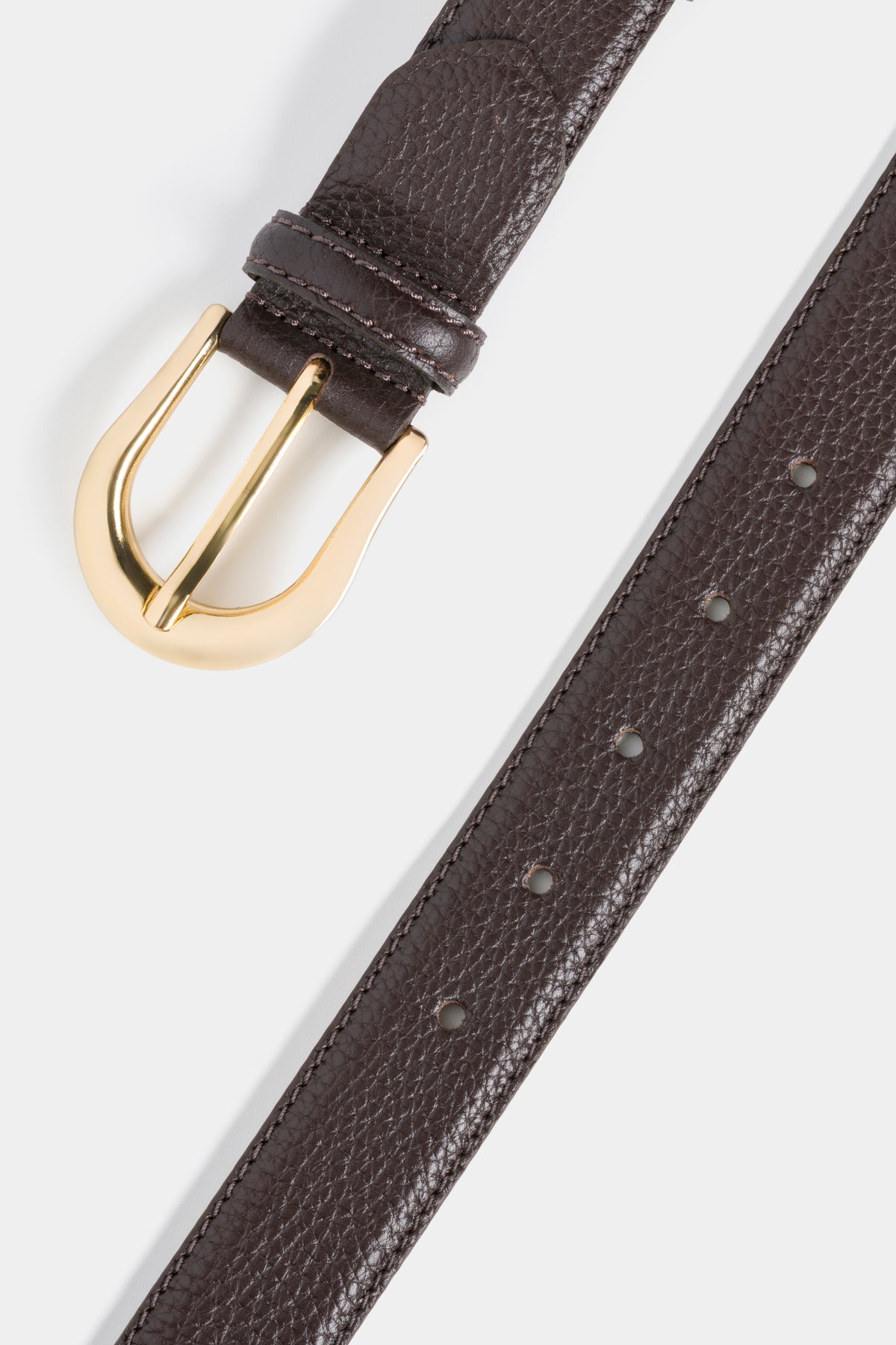 Dark Brown Grained Leather Belt with Gold - Tone Buckle – 3 cm
