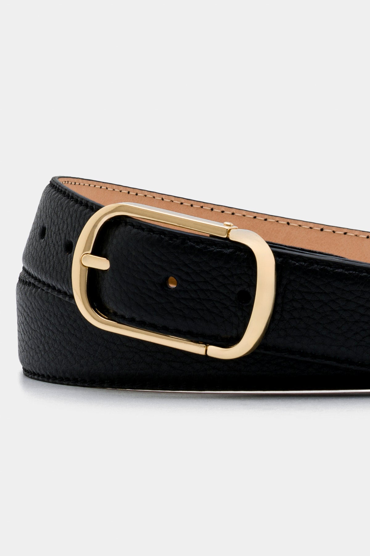 Black Textured Leather Belt – Gold Tone Buckle, 3.5 cm