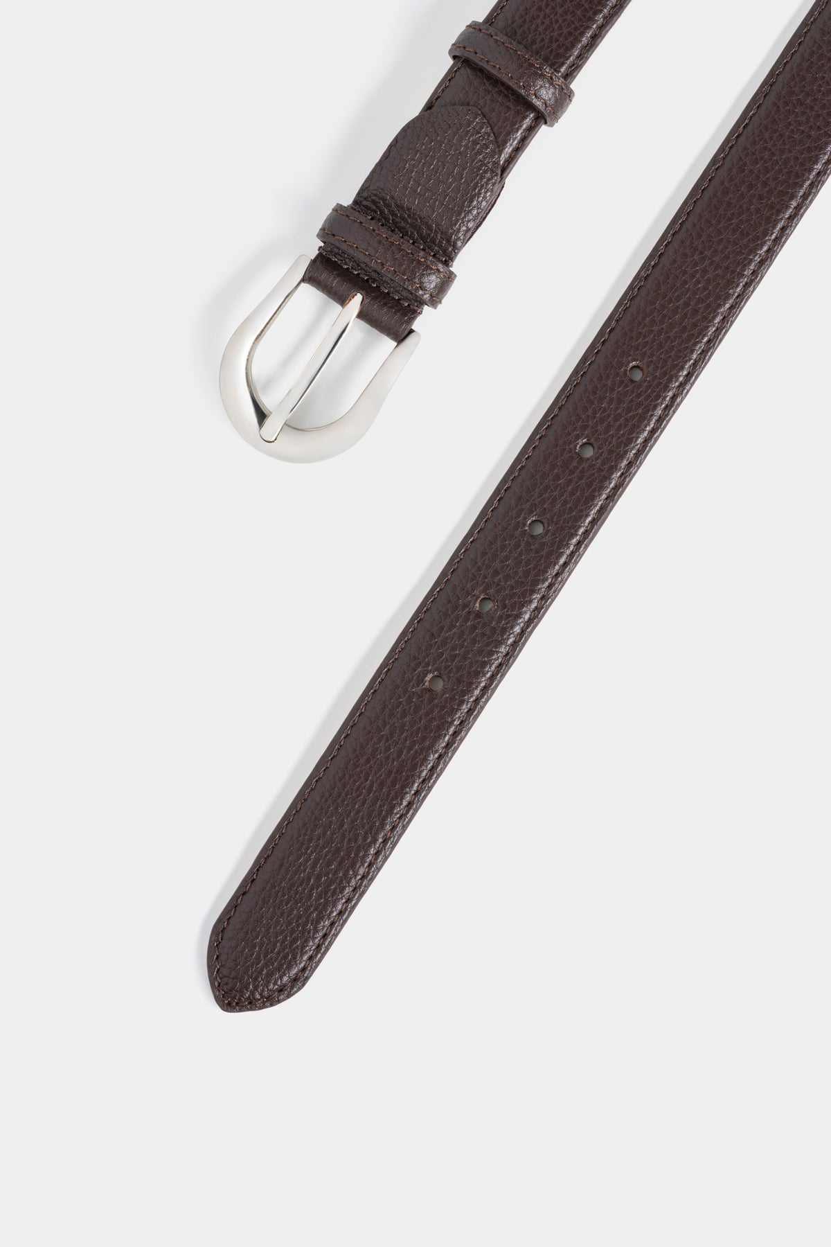 Dark Brown Grained Leather Belt with Silver - Tone Buckle – 3 cm