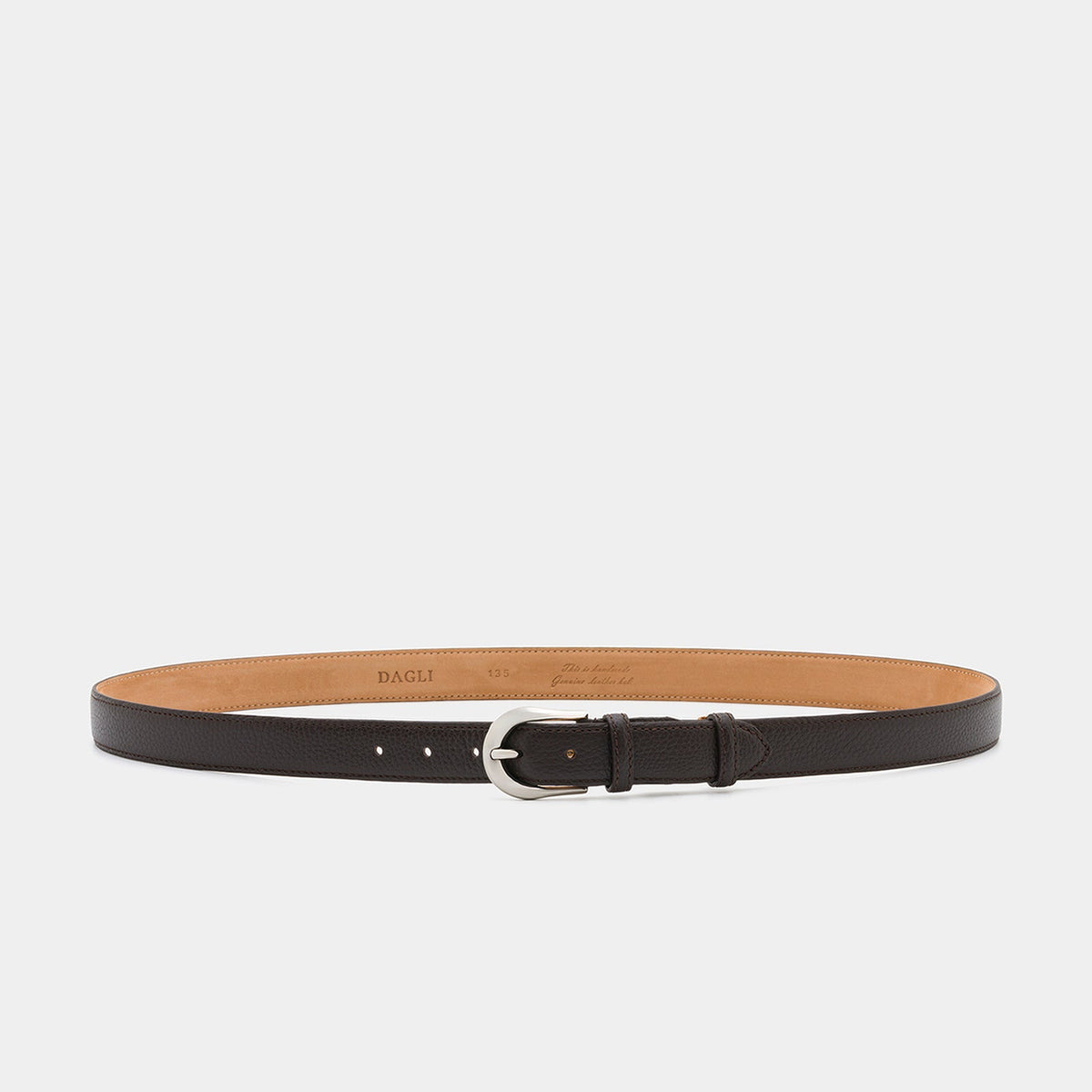 Dark Brown Grained Leather Belt with Silver - Tone Buckle – 3 cm