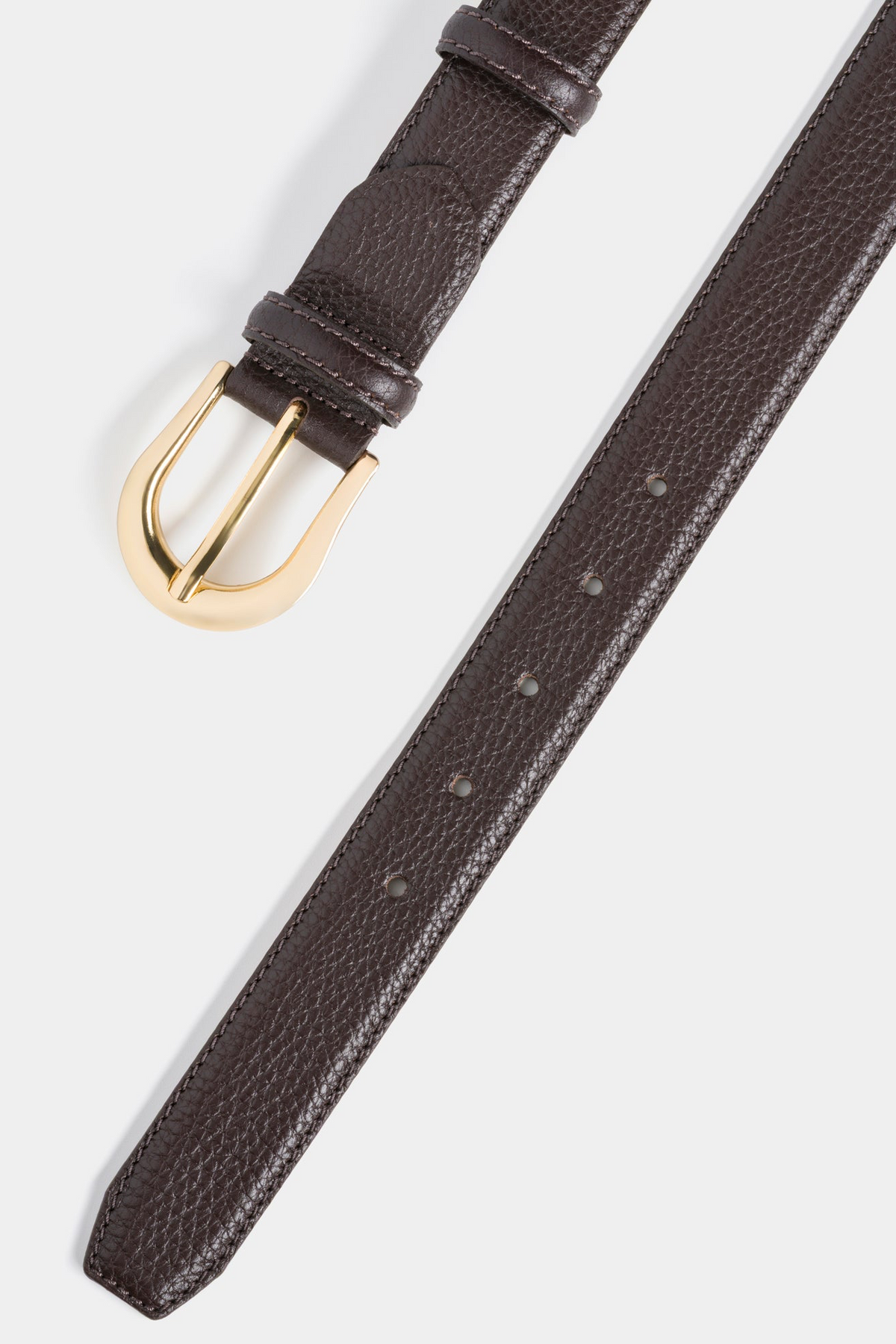 Dark Brown Grained Leather Belt with Gold - Tone Buckle – 3 cm