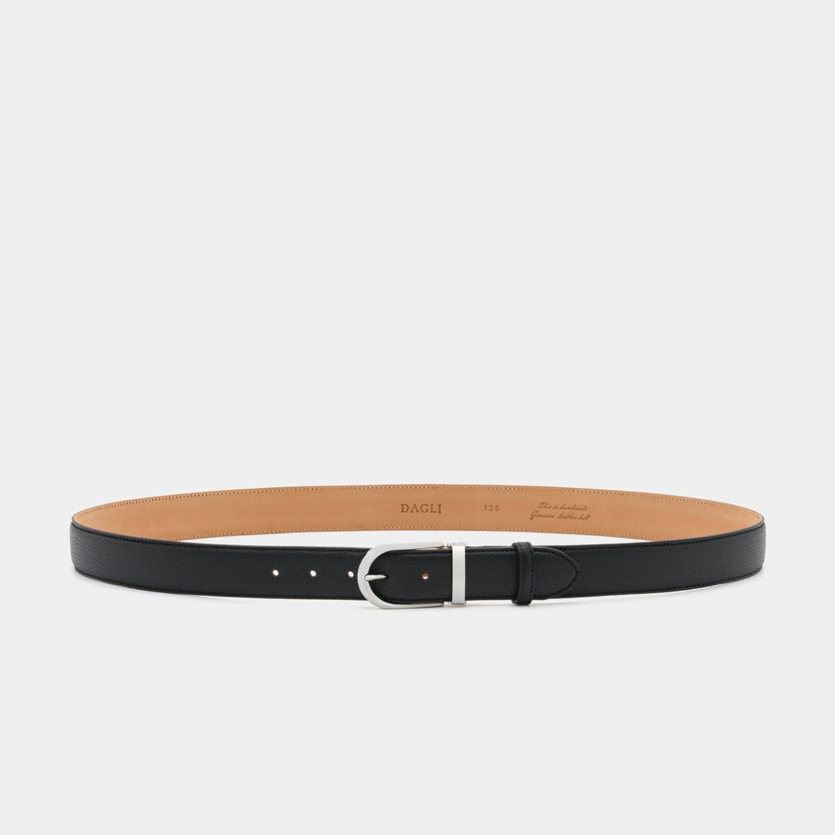 Black Grained Leather Belt with Silver-Tone Buckle - 3.5 cm
