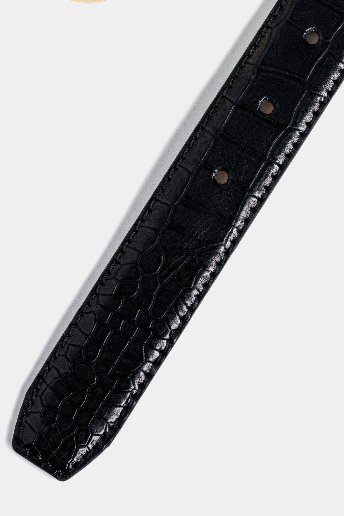 Black Crocodile-Embossed Leather Belt – Gold-Tone Buckle, 3 cm