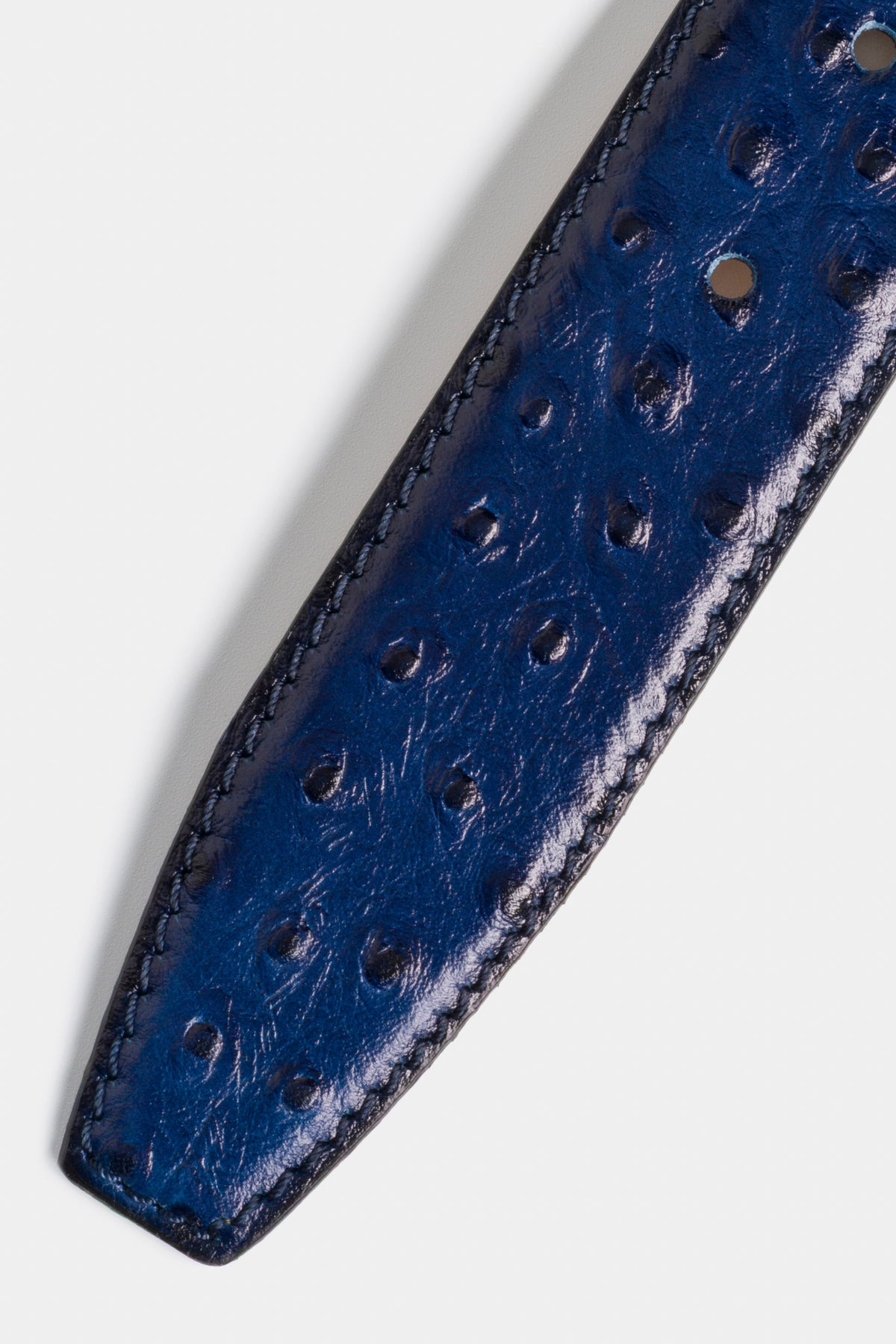 Navy Ostrich-Embossed Leather Belt with Gold-Tone Buckle - 3.5 cm