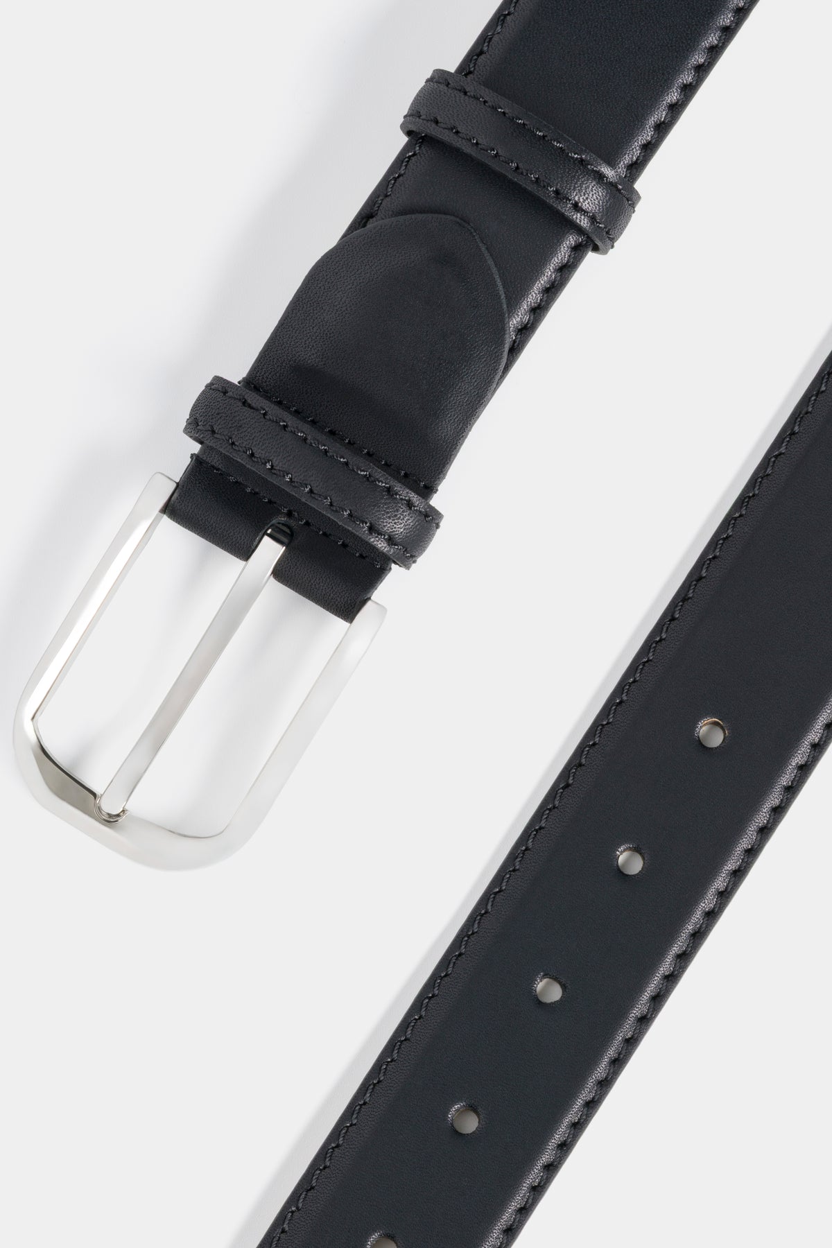 Black Smooth Leather Belt with Silver-Tone Buckle - 3.5 cm