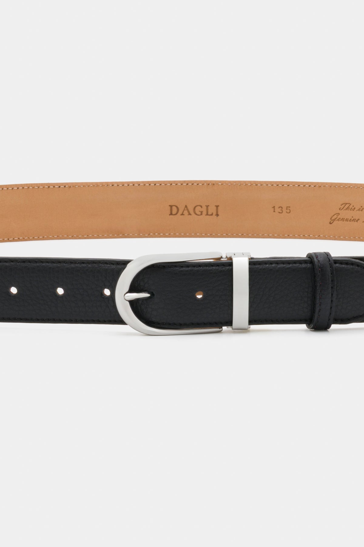Black Grained Leather Belt with Silver-Tone Buckle - 3.5 cm