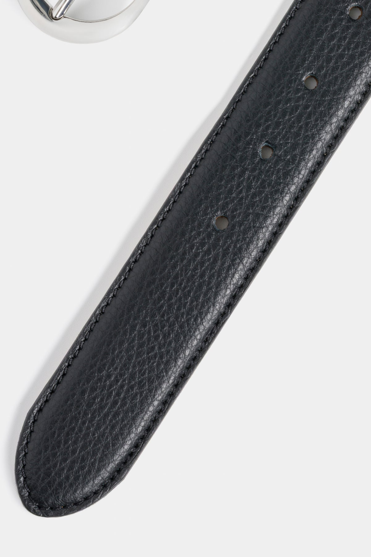Black Grained Leather Belt with Silver-Tone Buckle - 3.5 cm