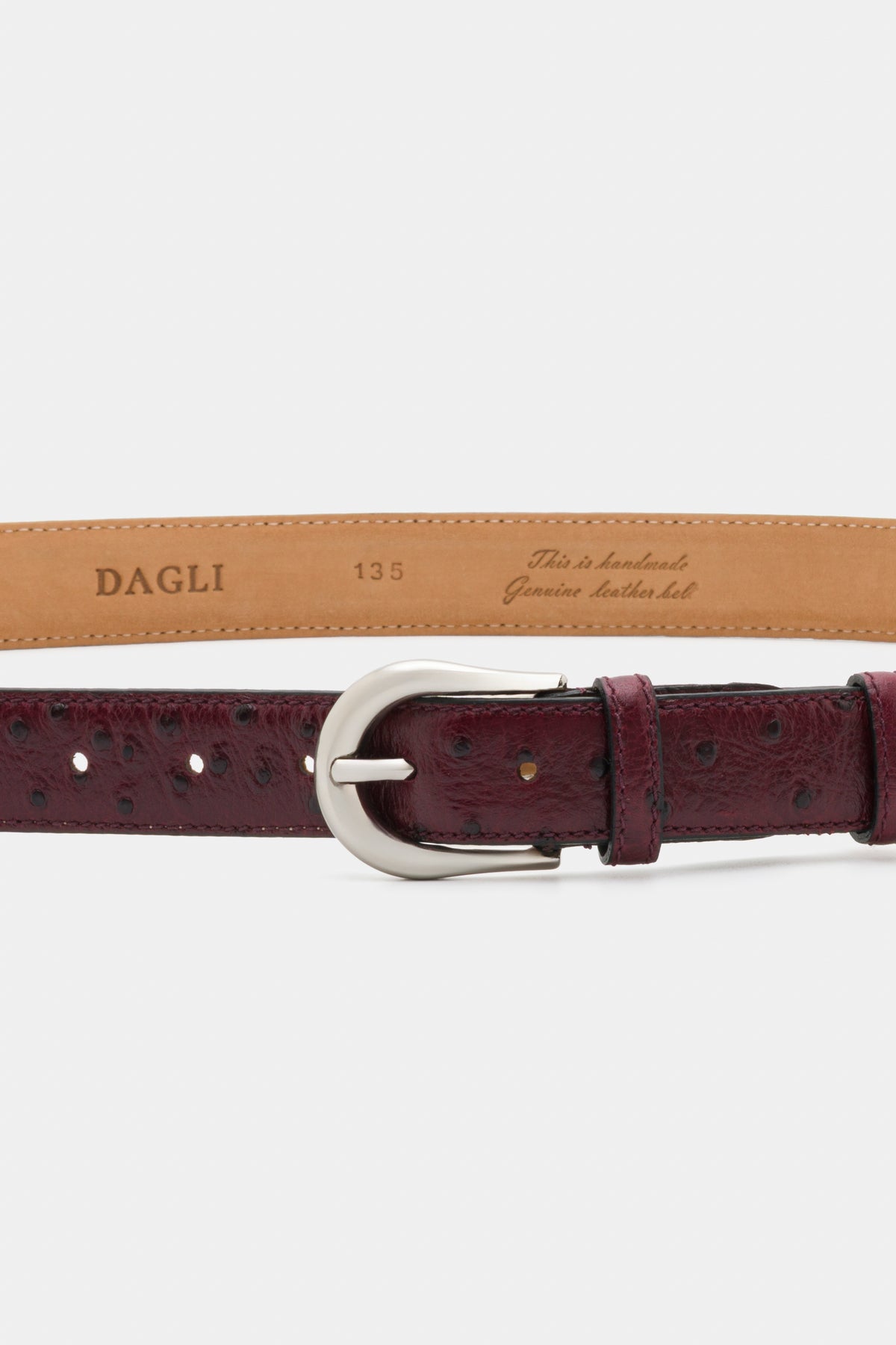Burgundy Ostrich-Embossed Leather Belt with Silver - Tone Buckle – 3 cm