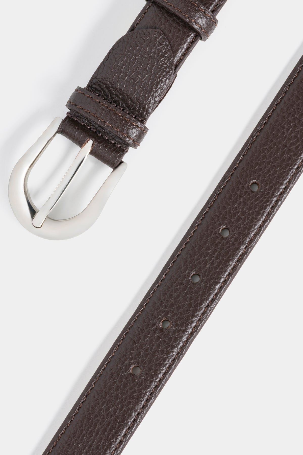 Dark Brown Grained Leather Belt with Silver - Tone Buckle – 3 cm
