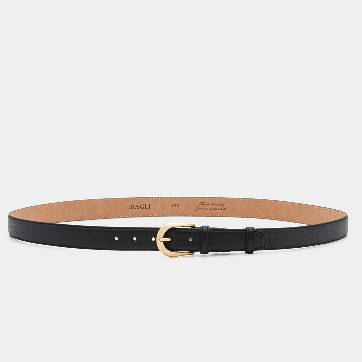 Black Grained Leather Belt with Gold - Tone Buckle – 3 cm