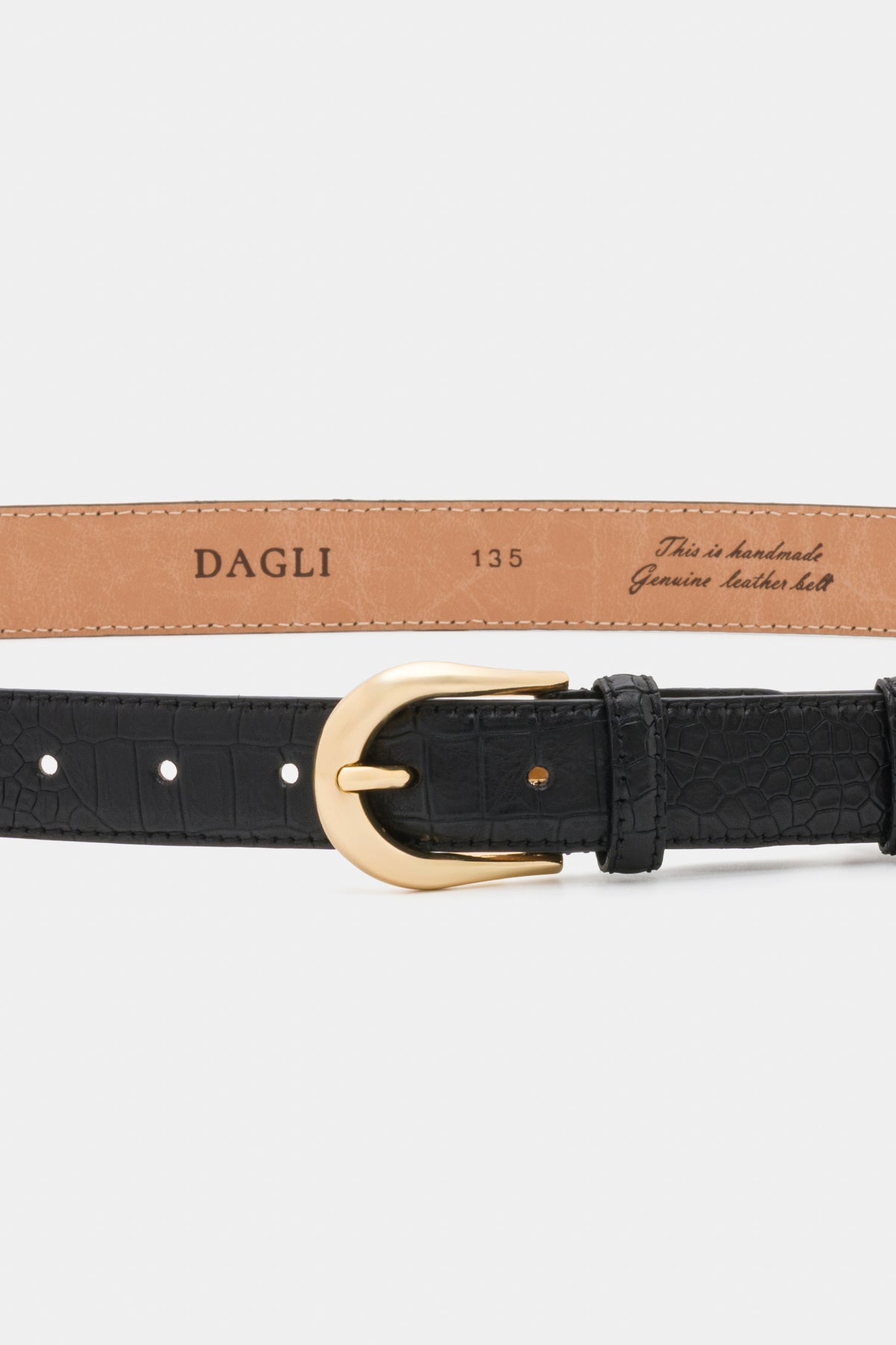 Black Croc-Embossed Leather Belt with Gold-Tone Buckle - 3 cm