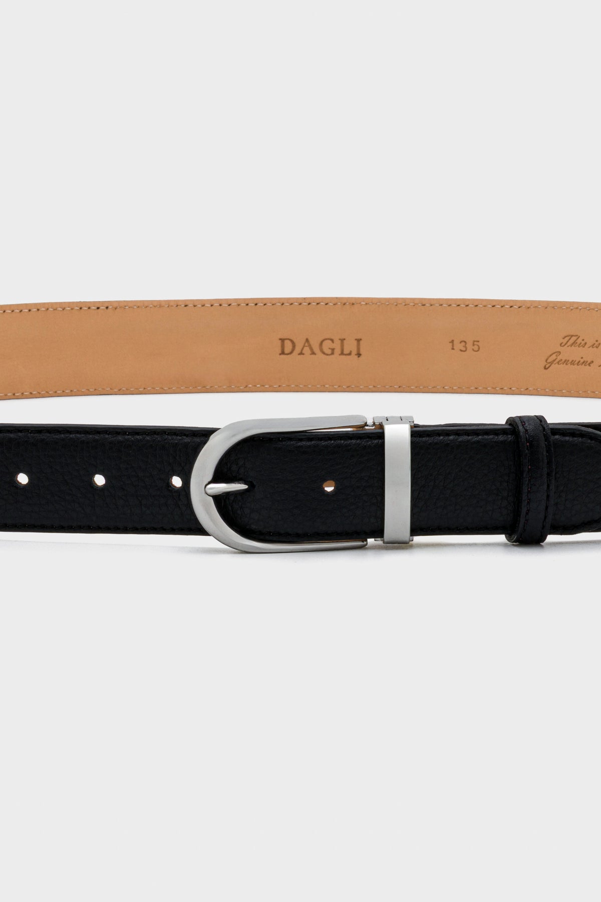 Black Textured Leather Belt – Silver Tone Buckle, 3.5 cm