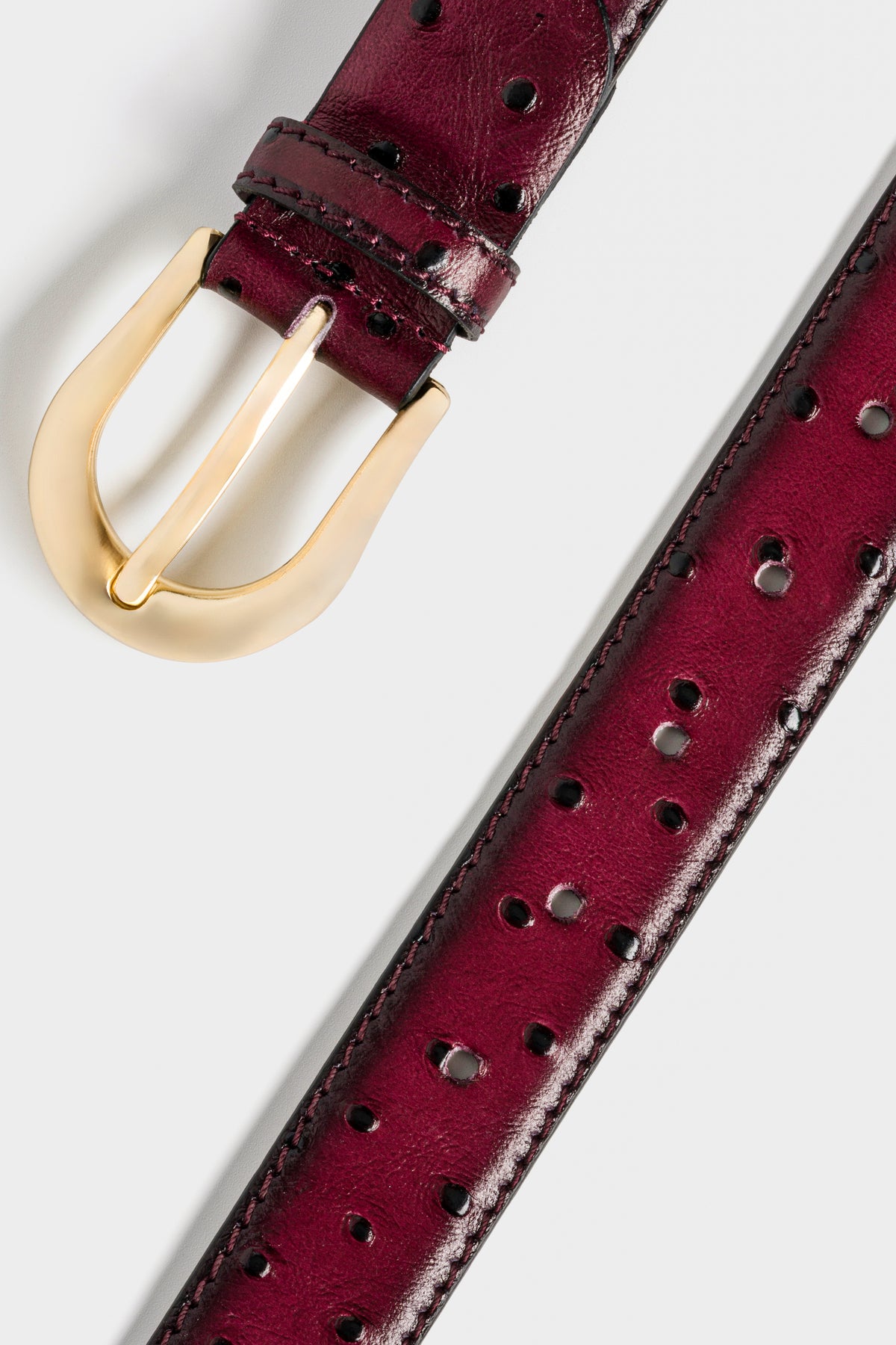 Burgundy Ostrich-Look Leather Belt – Gold-Tone Buckle, 3 cm