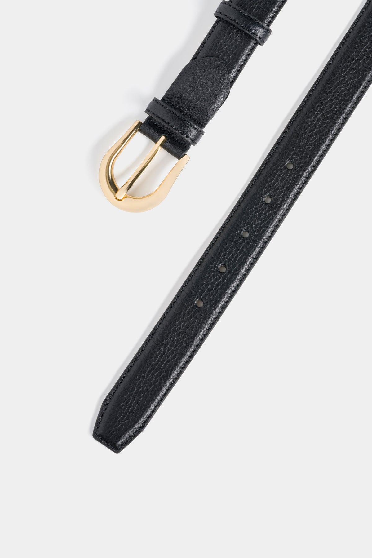 Black Grained Leather Belt with Gold - Tone Buckle – 3 cm