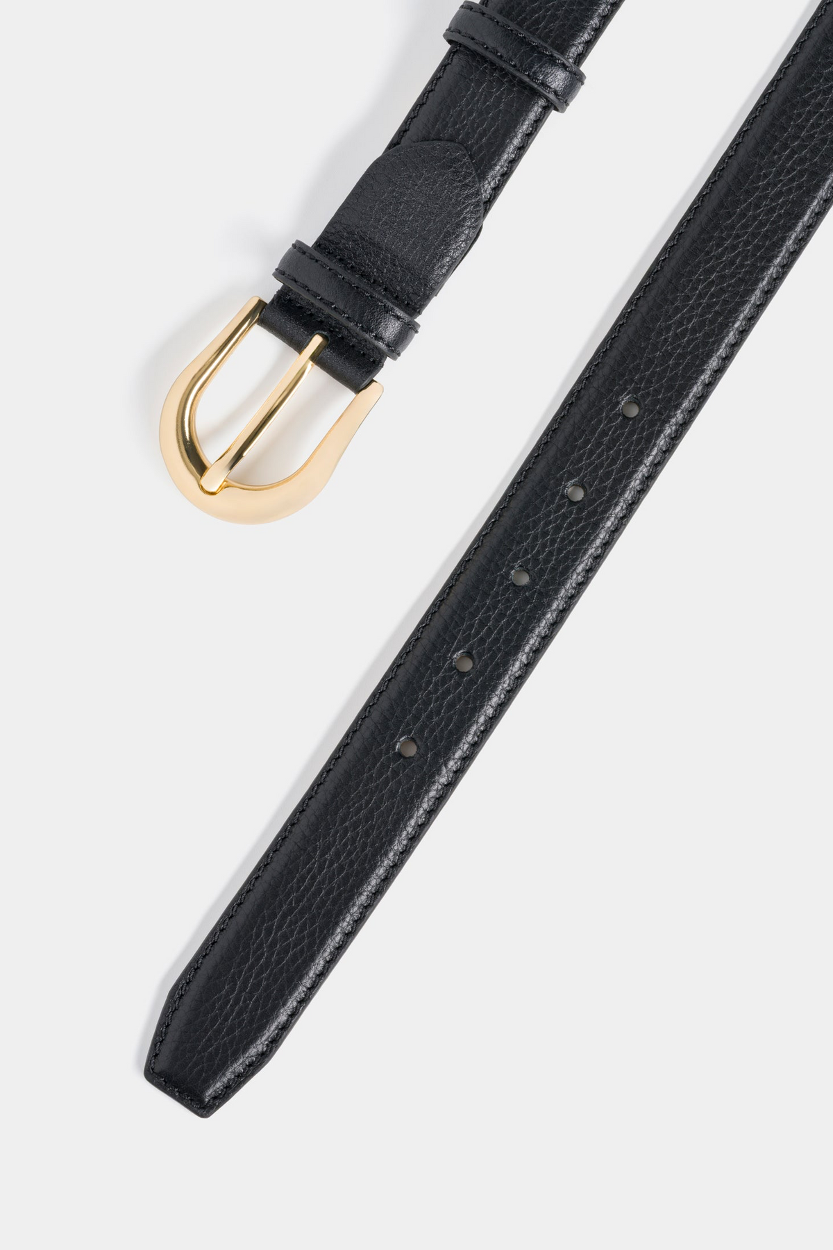 Black Grained Leather Belt with Gold - Tone Buckle – 3 cm