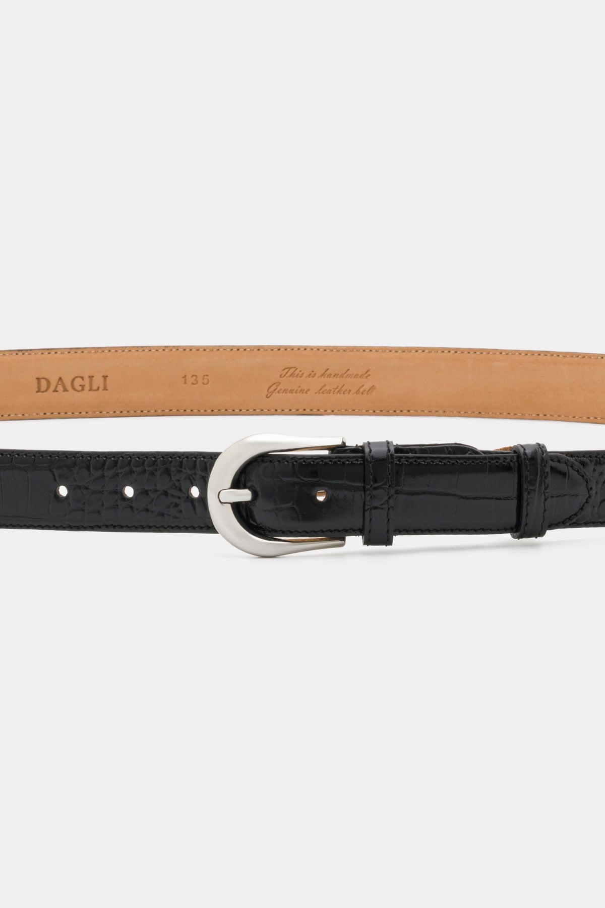 Black Crocodile-Embossed Leather Belt with Silver - Tone Buckle – 3 cm