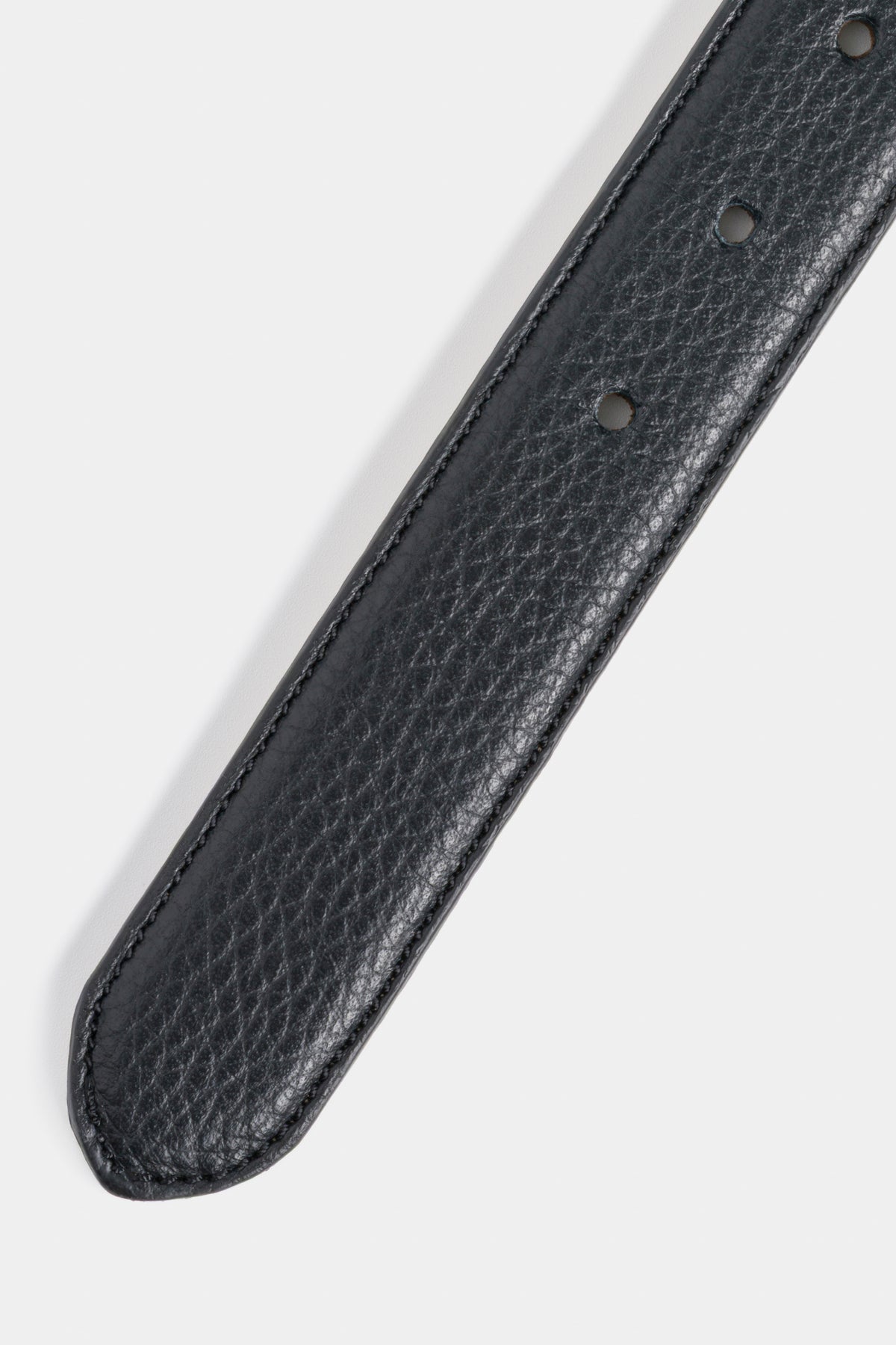 Black Grained Leather Belt with Silver - Tone Buckle – 3 cm