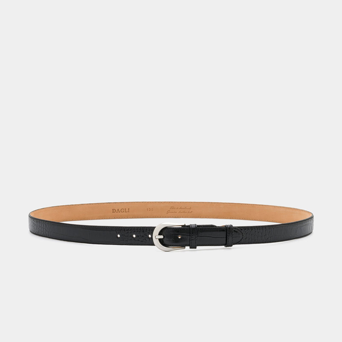 Black Crocodile-Embossed Leather Belt with Silver - Tone Buckle – 3 cm