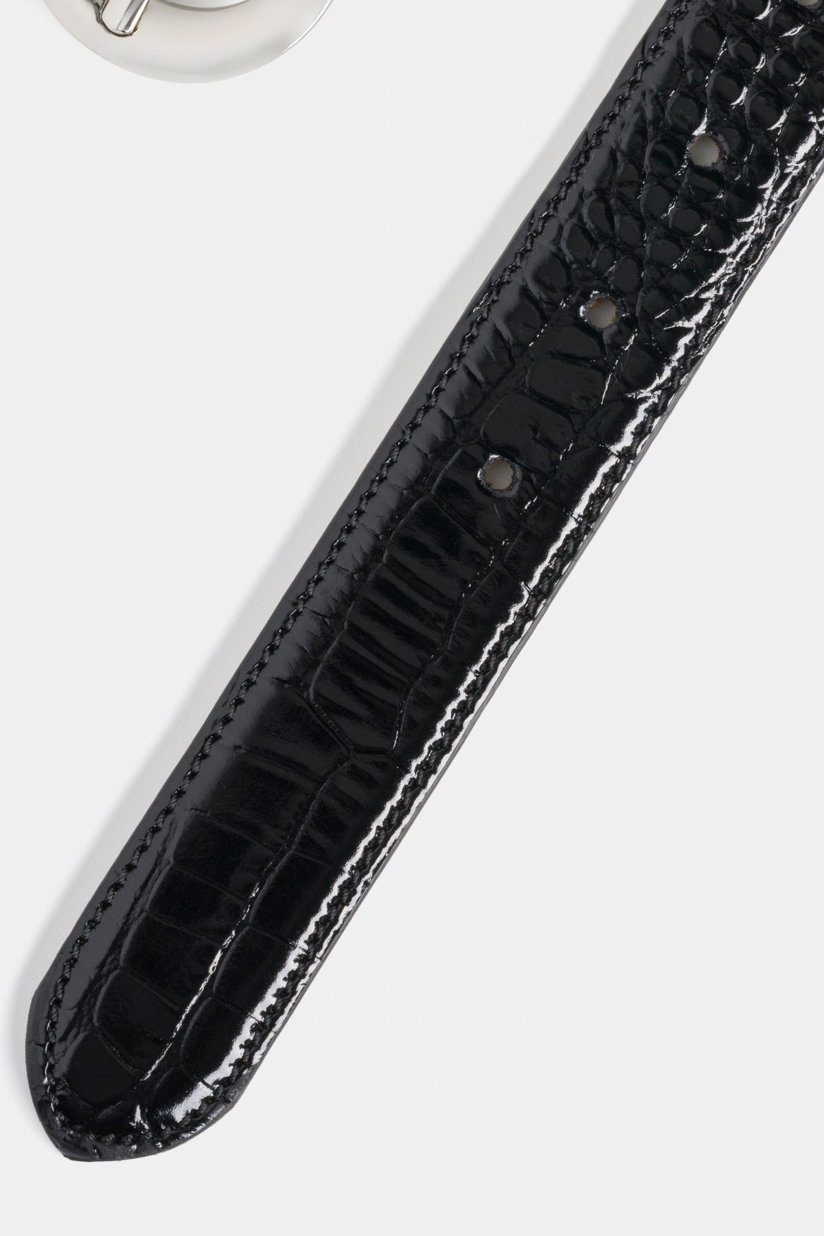 Black Crocodile-Embossed Leather Belt with Silver - Tone Buckle – 3 cm