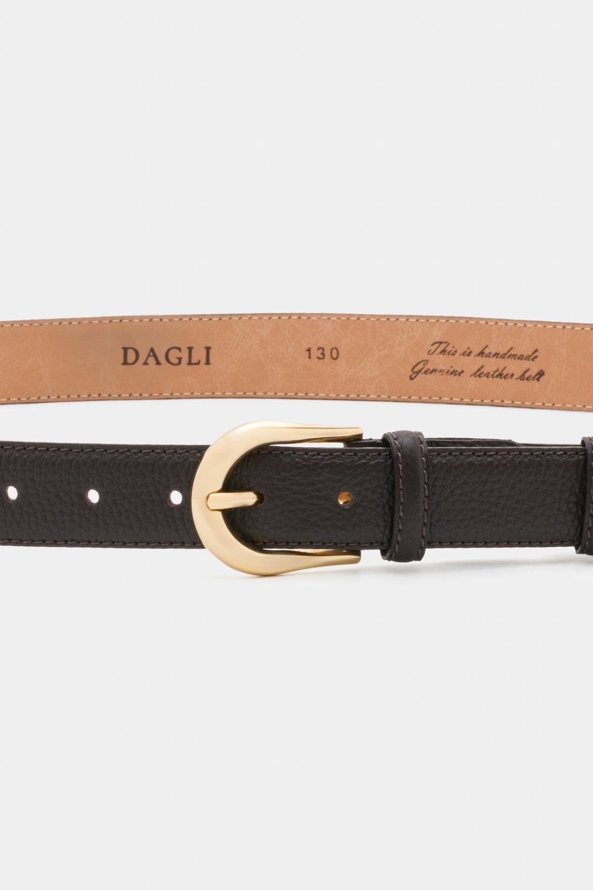 Dark Brown Grained Leather Belt with Gold - Tone Buckle – 3 cm