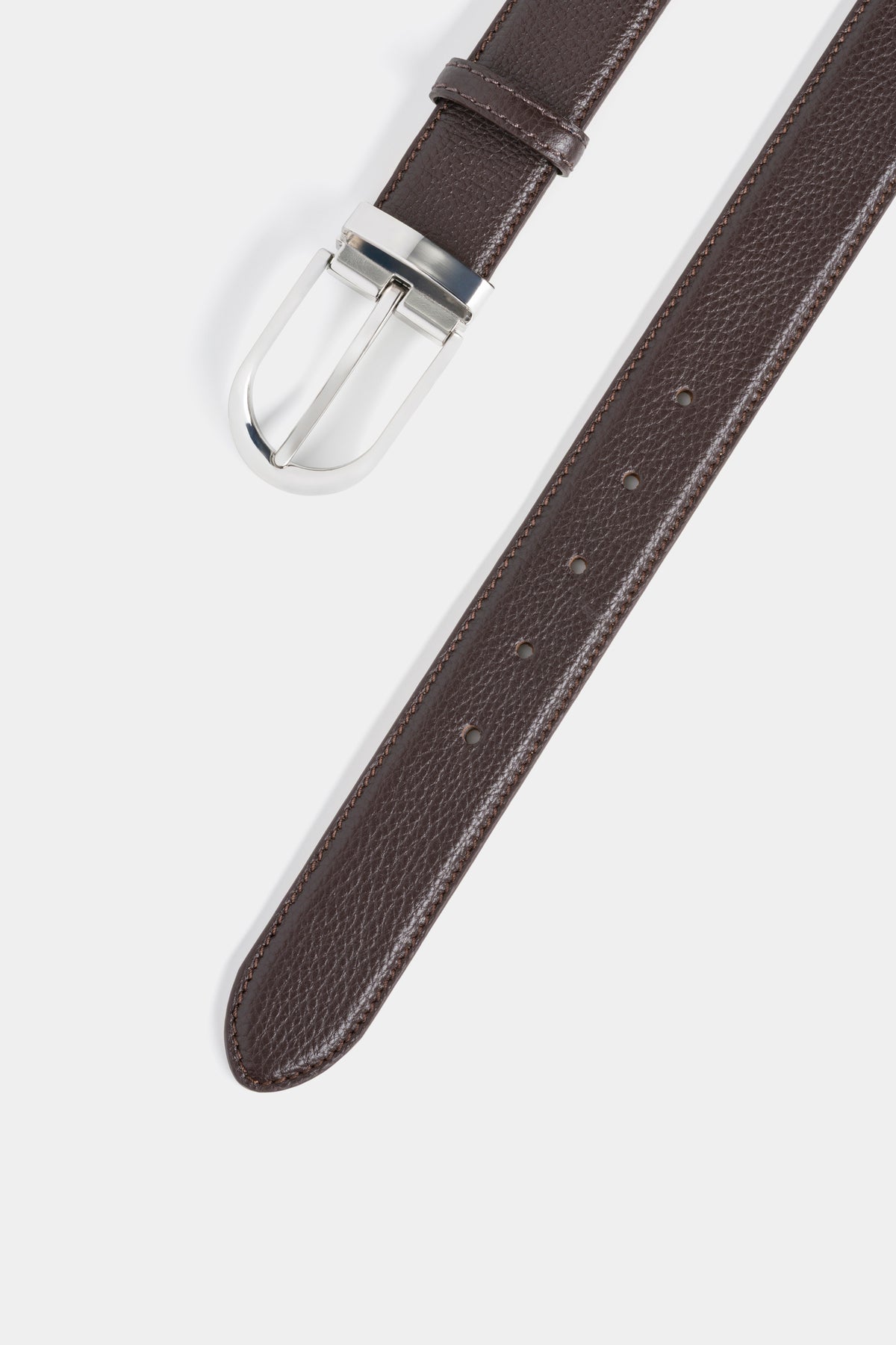 Dark Brown Grained Leather Belt with Silver - Tone Buckle – 3.5 cm